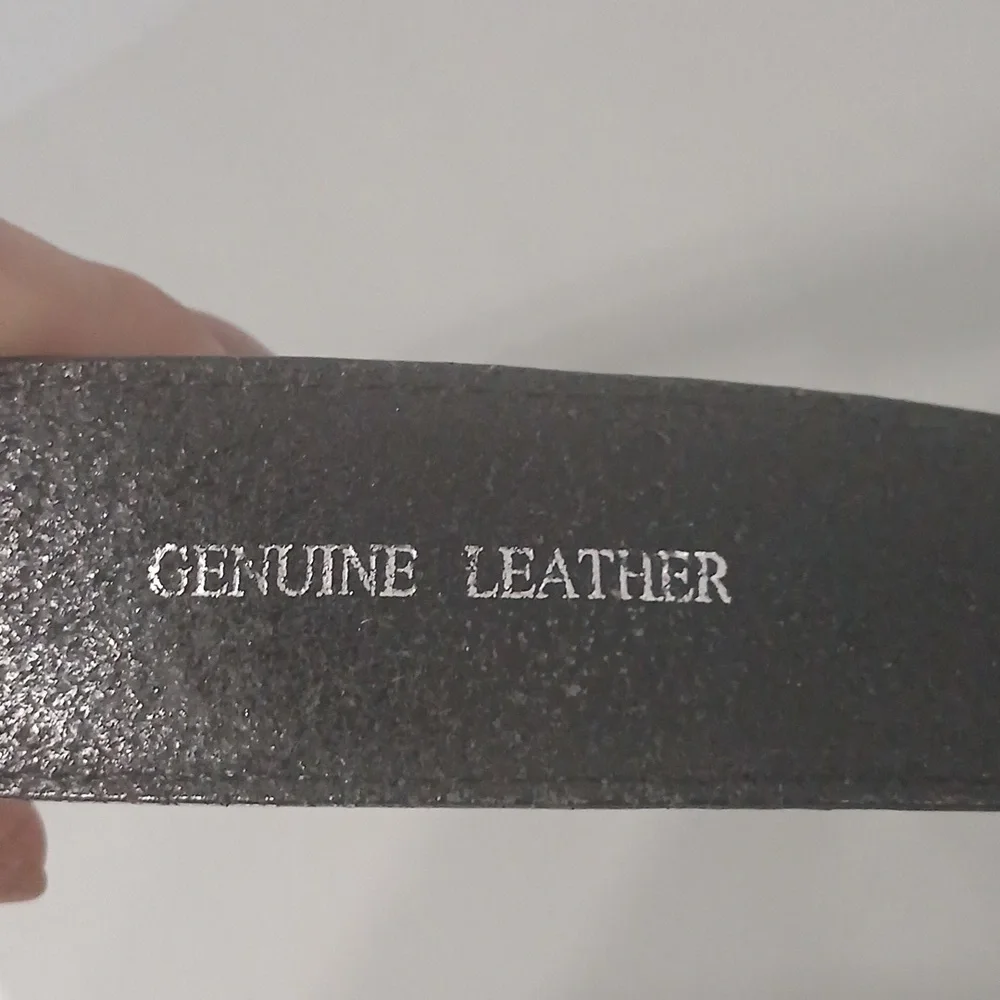 Black Leather Belt with Eagle Buckle, Pre-owned